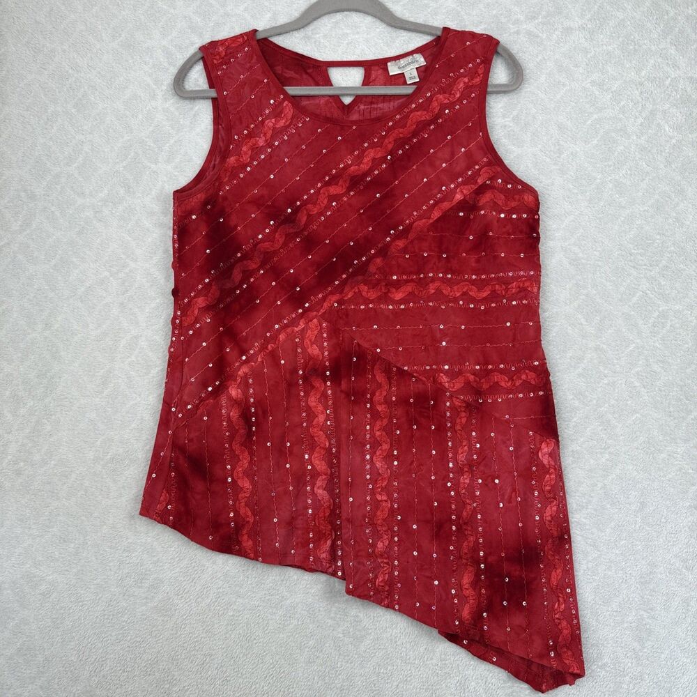 Vtg Dressbarn Asymmetric Tank Top Womens L Red Sequin Fairy Hippie Festival Y2K